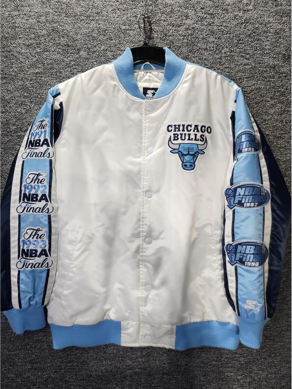 Starter Chicago Bulls NBA Finals Jacket XXL White Light Blue Navy Blue